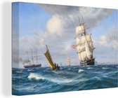 Canvas Schilderij Meerdere schepen bij de kust - Schilderij van Vilhelm Arnesen - 90x60 cm - Wanddecoratie