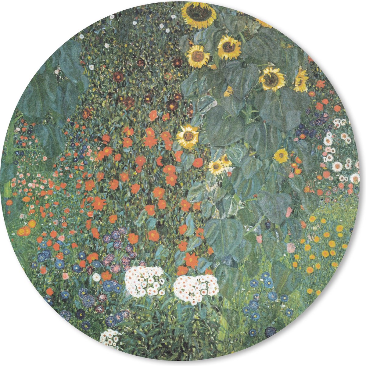 Muismat rond 30x30 cm - Mousepad Boerderijtuin met zonnebloemen - schilderij van Gustav Klimt - Ronde muismatten