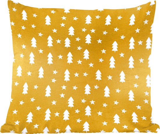 Sierkussens - Kussentjes Woonkamer - 50x50 cm - Kerstboom - Goud - Wit - Kerstversiering - Kerstdecoratie voor binnen - Woonkamer