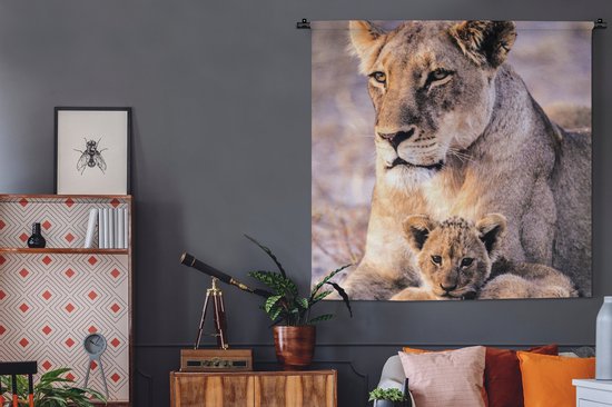 Tapisserie - Tapisserie - Lionne - Lion - Cub - 150x150 cm - Tapisserie