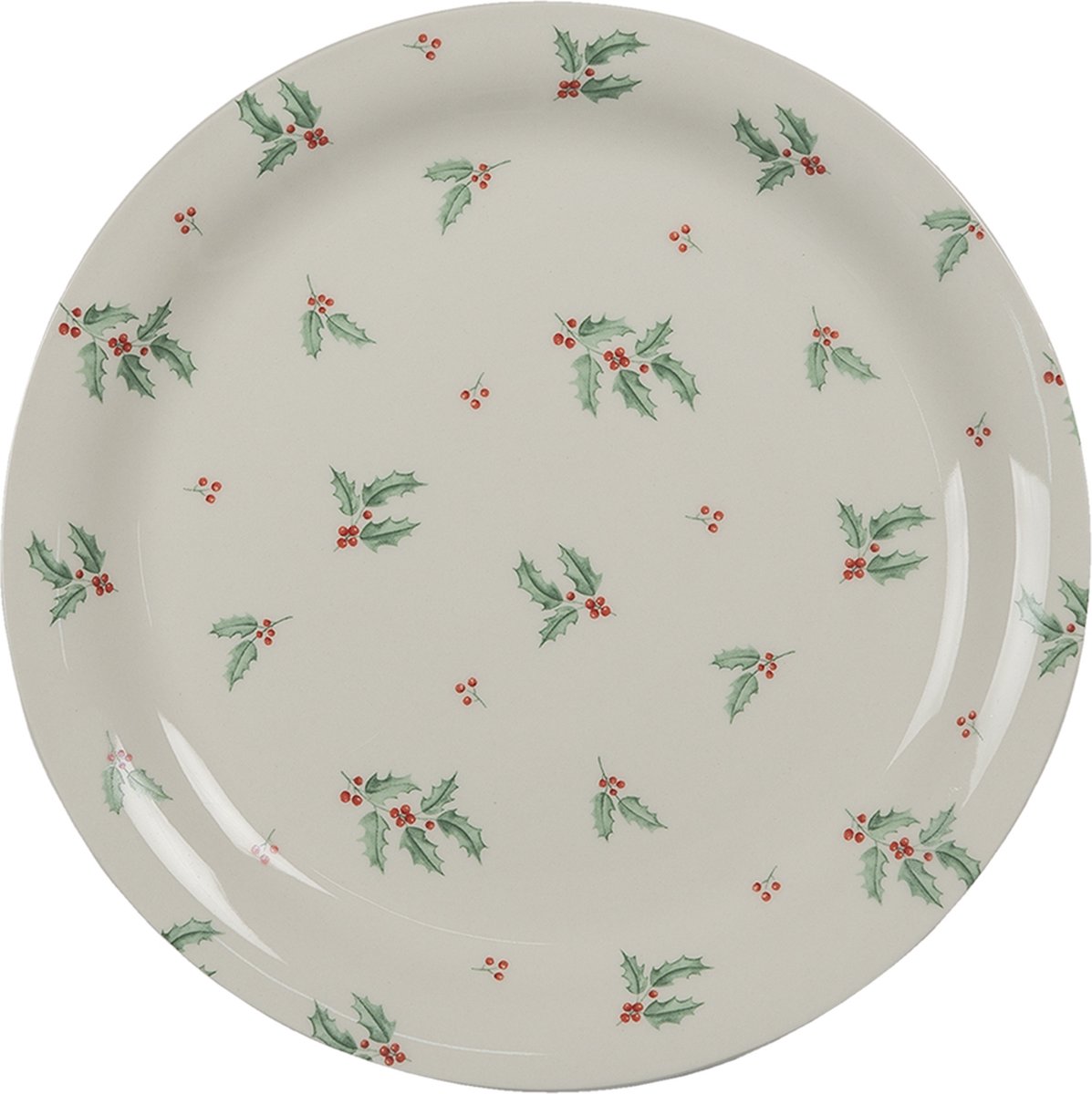 Clayre & Eef Ontbijtbord Ø 20 cm Beige Groen Keramiek Rond Hulstbladeren Bord