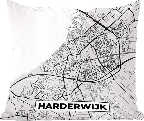 Sierkussens - Kussentjes Woonkamer - 40x40 cm - Stadskaart - Harderwijk - Grijs - Wit - Plattegrond