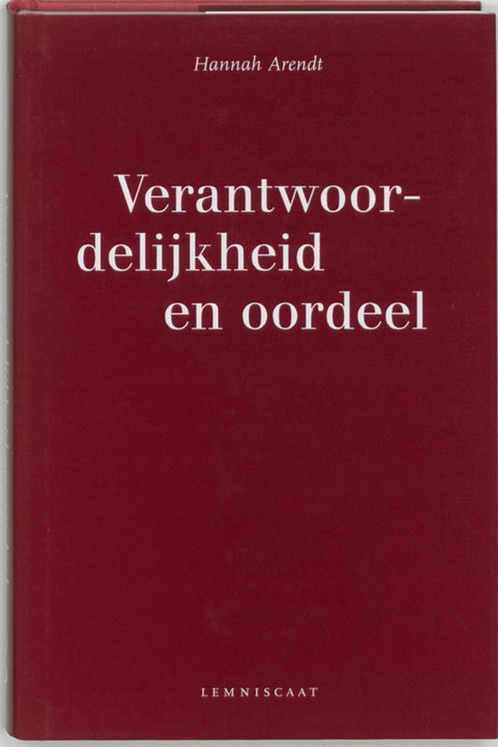 Rode kaft van het boek 'Verantwoordelijkheid en oordeel' door Hannah Arendt. Uitgever LEMNISCAAT.