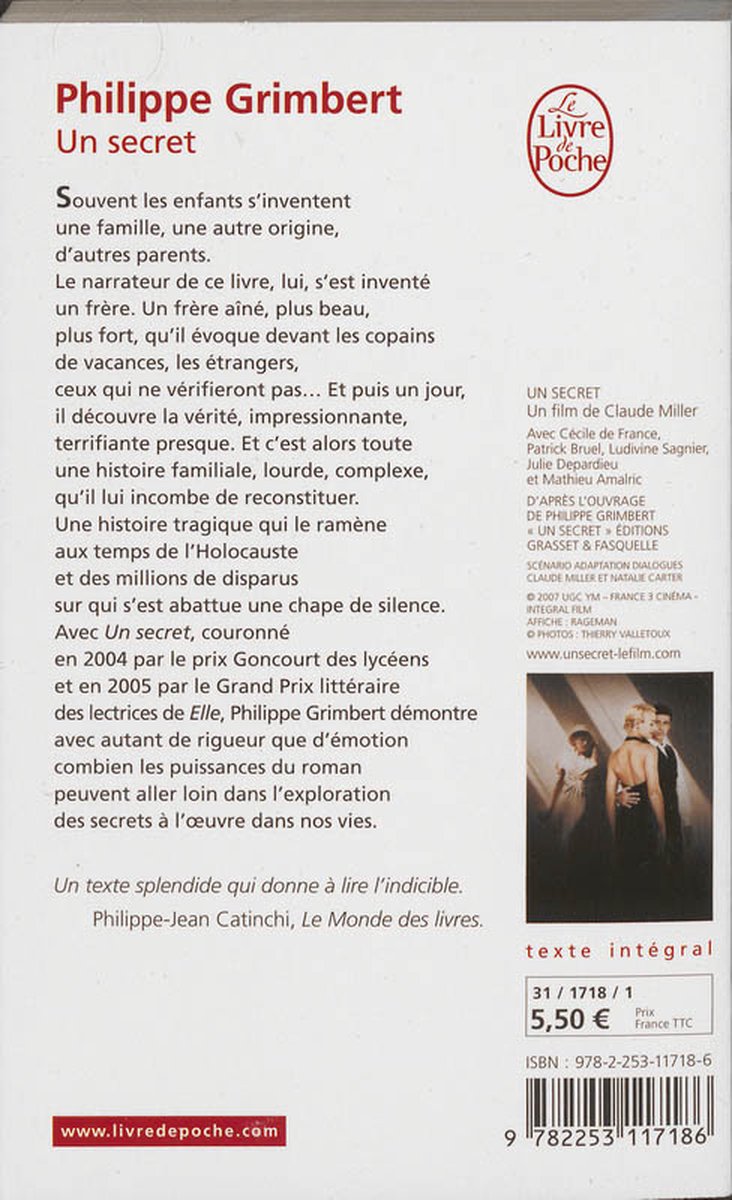 Un secret - back cover