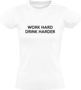 Work Hard Drink Harder | Dames T-shirt | Wit | Werk Hard Drink Harder | Drank | Alcohol | Vakantie | Borrel | Bar | Kroeg | Feest | Festival