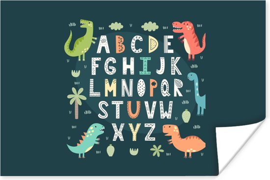 Poster Illustratie alfabet en dinosaurussen - 120x80 cm