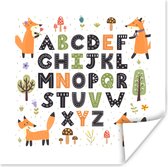 Poster Illustratie alfabet met blije vossen - 75x75 cm