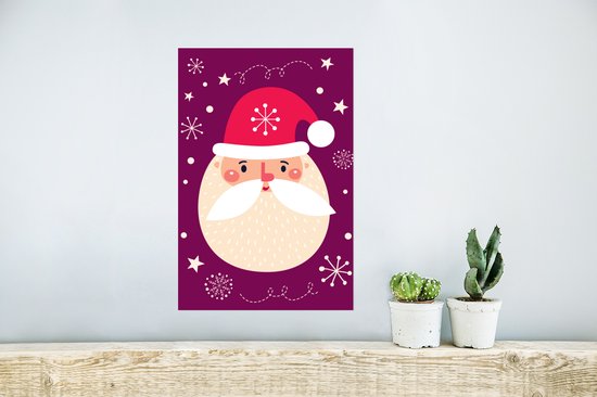 Affiche dessin du Père Noël sur fond violet - 20x30 cm - Décoration de Noël - Décoration de Décorations de Noël - Décoration de Noël Salon
