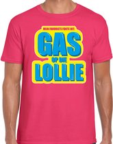 Foute party Gas op die Lollie verkleed/ carnaval t-shirt roze heren - Foute hits - Foute party outfit/ kleding M