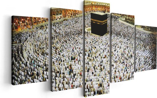Artaza Canvas Schilderij Vijfluik Zwarte Steen in Mekka met Biddende Moslims - 100x50 - Foto Op Canvas - Canvas Print