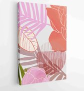 Canvas schilderij - Summer tropical wall arts vector. Palm leaves, coconut leaf, monstera leaf, line arts 2 -    – 1922500790 - 115*75 Vertical