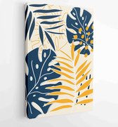 Canvas schilderij - Earth tone background foliage line art drawing with abstract shape and watercolor 1 -    – 1919347676 - 40-30 Vertical