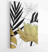 Canvas schilderij - Luxury cover design template. Lotus line arts hand draw gold lotus flower and leaves 2 -    – 1923490769 - 80*60 Vertical