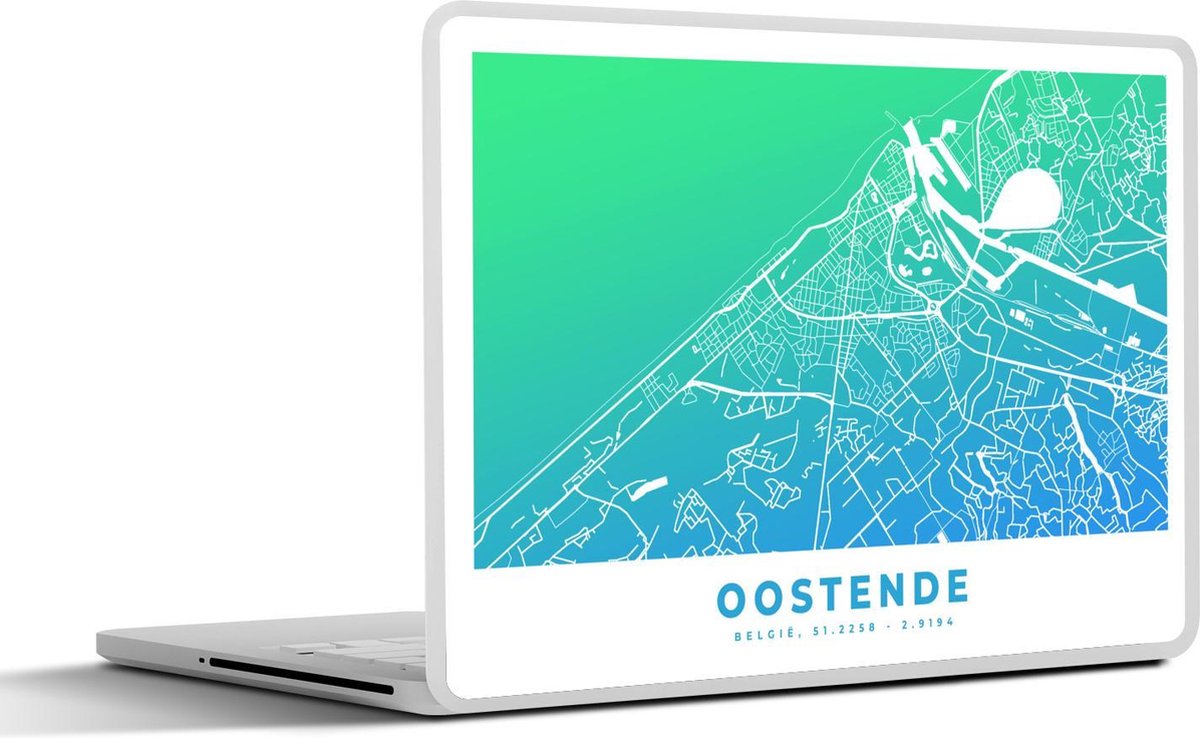 Afbeelding van product SleevesAndCases  Laptop sticker - 11.6 inch - Stadskaart - België - Oostende - Blauw - Plattegrond
