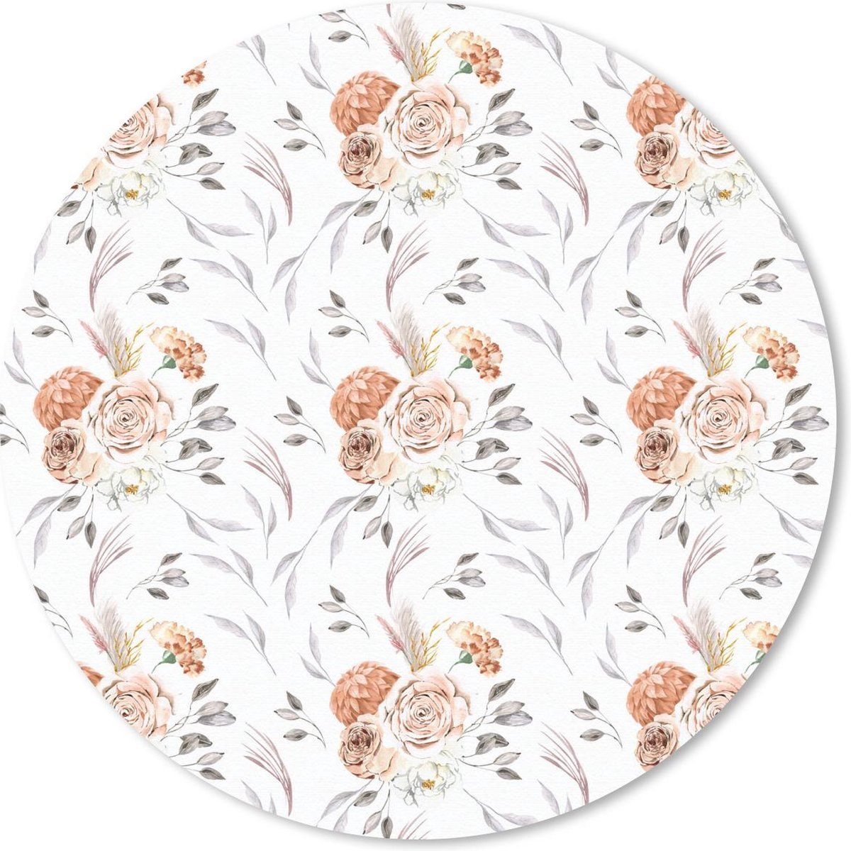 Muismat rond 30x30 cm - Mousepad Bloemen - Bohemian - Wit - Ronde muismatten
