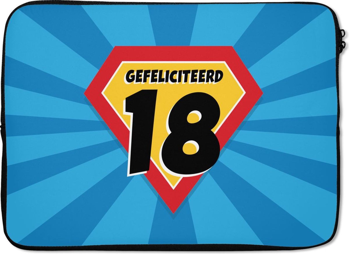 Laptophoes 13 inch - Verjaardag - 18 jaar - Feest - Laptop sleeve - Binnenmaat 32x22,5 cm - Zwarte achterkant