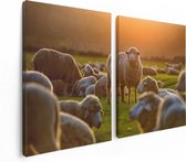 Artaza Canvas Schilderij Tweeluik Kudde Schapen bij Zonsondergang - 120x80 - Foto Op Canvas - Canvas Print