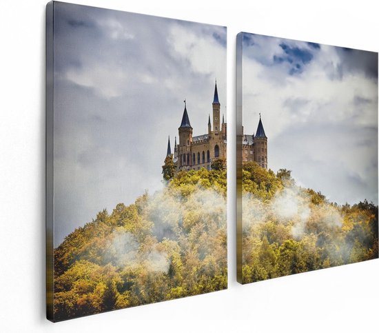 Artaza Peinture sur toile Diptyque Kasteel sur la Berg dans la forêt - 120x80 - Photo sur toile - Impression sur toile