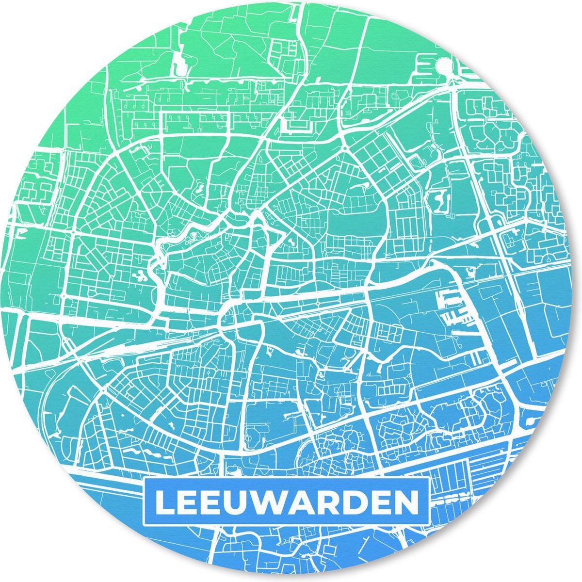 Muismat rond 30x30 cm - Mousepad Stadskaart - Leeuwarden - Blauw - Groen - Ronde muismatten