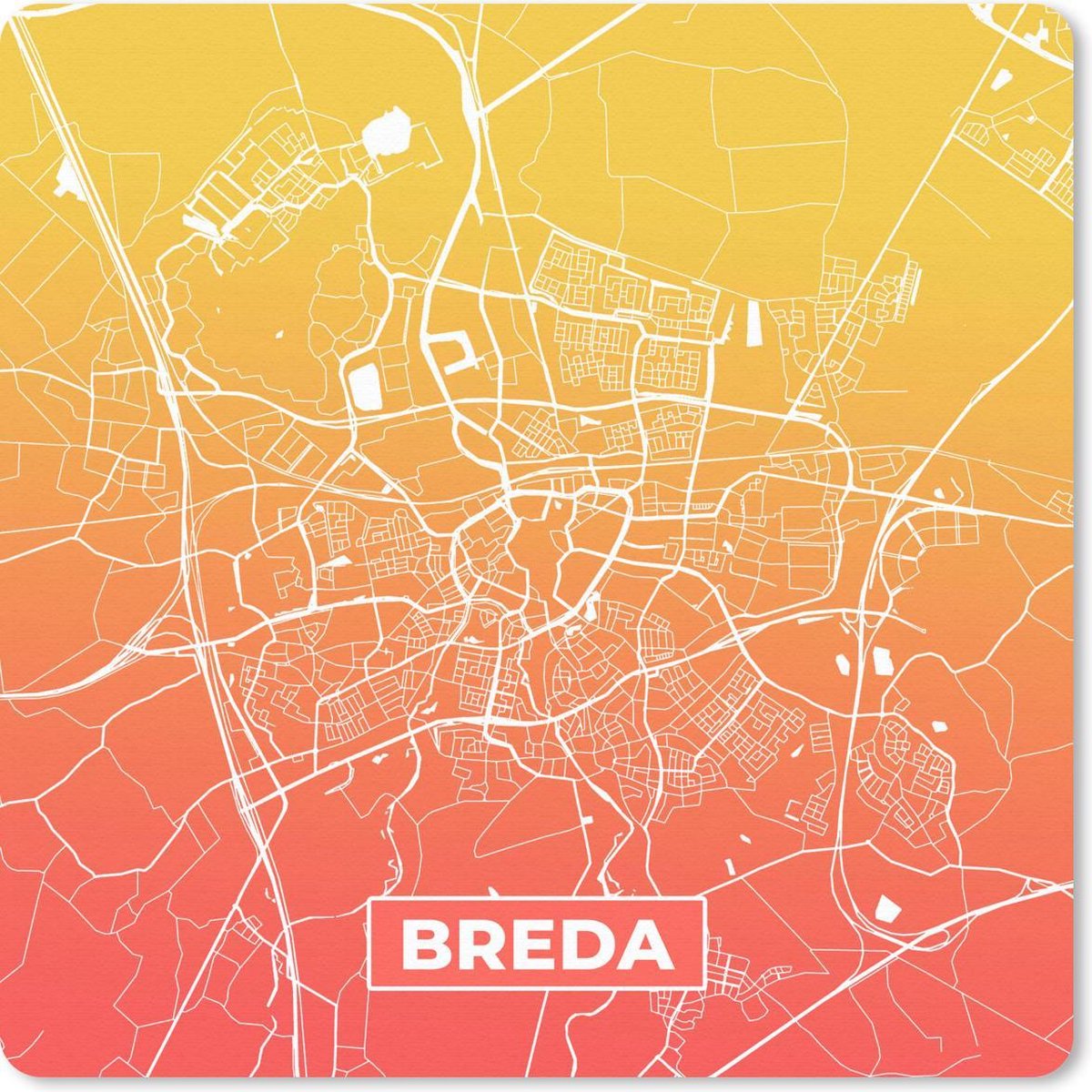 Muismat 30x30 cm - Mousepad Stadskaart - Breda - Nederland - Oranje - Muismatten