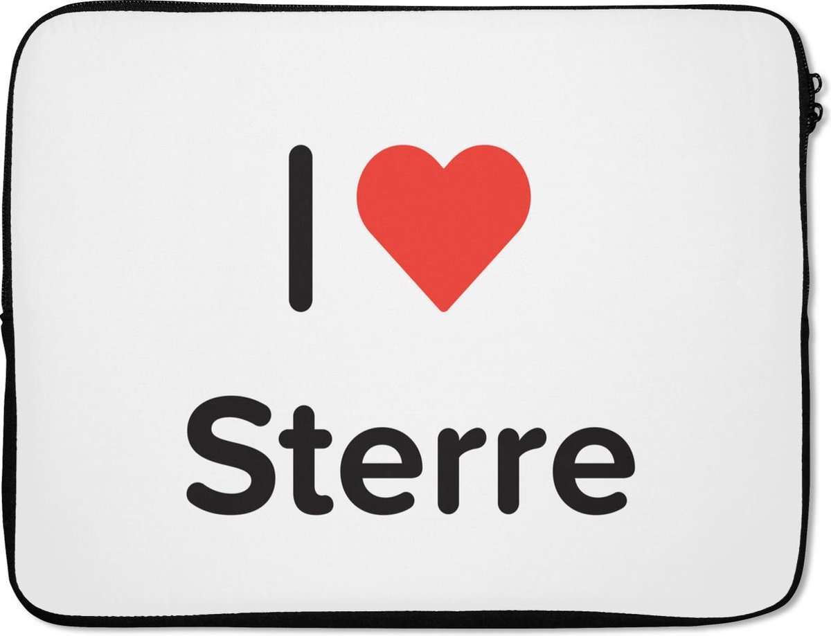 Laptophoes 17 inch - I love - Sterre - Meisje - Laptop sleeve - Binnenmaat 41x28 cm - Zwarte achterkant