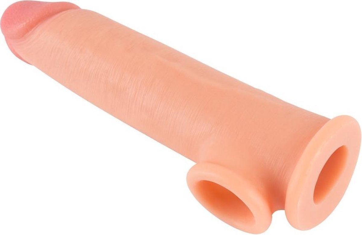 Goedkoopste Zacht Kunsthuid Natuurlijke Penis Sleeve Verlenger met Balzak Gat voor Heerlijk Strak Gevoel 19 cm – beigeig