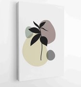 Canvas schilderij - Earth tone natural colors foliage line art boho plants drawing with abstract shape 2 -    – 1910090971 - 115*75 Vertical