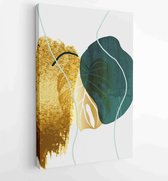 Canvas schilderij - Gold tropical wall arts vector. Botanical line art drawing with watercolor brush 3 -    – 1899820960 - 50*40 Vertical