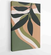 Canvas schilderij - Earth tone natural colors foliage line art boho plants drawing with abstract shape 4 -    – 1912771936 - 80*60 Vertical