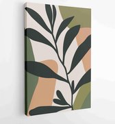 Canvas schilderij - Earth tone natural colors foliage line art boho plants drawing with abstract shape 1 -    – 1912771936 - 80*60 Vertical