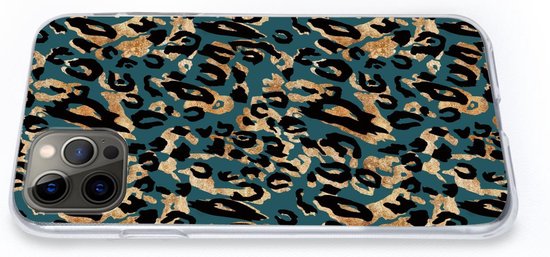 Coque iPhone 13 Pro - Imprimé panthère - Zwart - Marron - Turquoise - Siliconen
