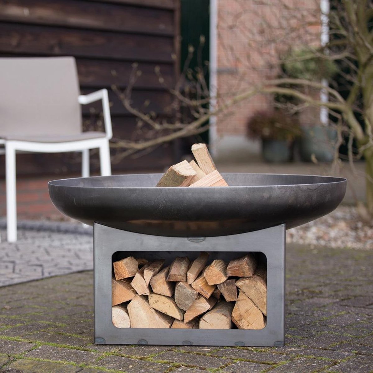 RedFire Juva Vuurschaal met houtopslag - Ø 80 cm - Grijs