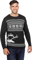 Wilbers - Kerst & Oud & Nieuw Kostuum - Trui Kerst Rendierkop Man - zwart - XL - Kerst - Verkleedkleding