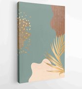 Canvas schilderij - Earth tone boho foliage line art drawing with abstract shape. Abstract Plant Art design for print, cover, wallpaper, Minimal and natural wall art. 3 -    – 1827