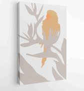 Canvas schilderij - Earth tone boho foliage line art drawing with bird, snake, monkey, leopard Abstract Plant Art design for print, cover, wallpaper design. 2 -    – 1827852485 - 1