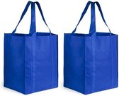 3x stuks boodschappen tas/shopper blauw 38 cm - Stevige boodschappentassen/shopper bag