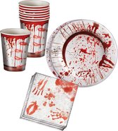 Halloween Tafel dekken Halloween feestartikelen bloederige print 18x bordjes/18x drink bekers/40x servetten - Horror tafeldecoratie