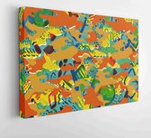 Canvas schilderij - Hand Painting Abstract Watercolor Dashed Lines Geometric Shapes Camouflage Repeating Pattern  -     1585101004 - 50*40 Horizontal