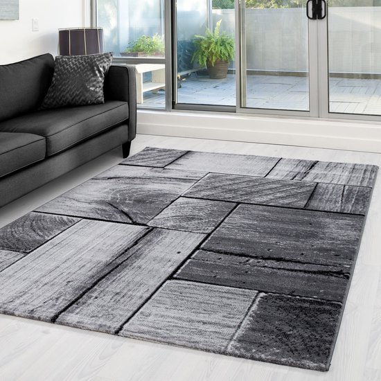 Parma Design Vloerkleed Zwart / Grijs Laagpolig- 200x290 CM