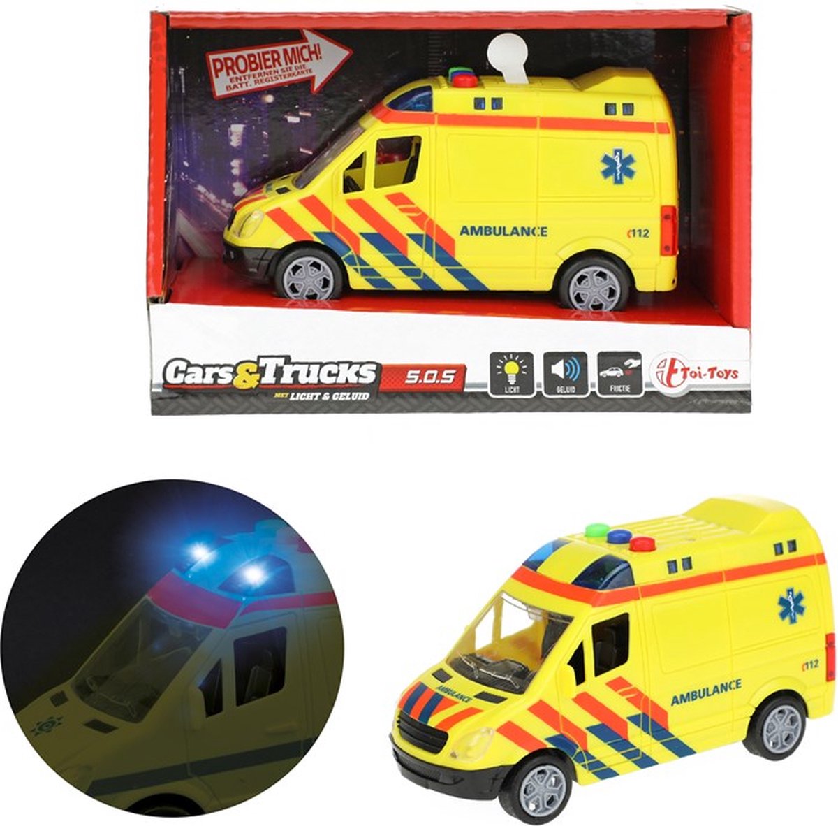 Toi-Toys Ambulance - speelgoed auto - frictie - licht en geluid - speelgoed — afbeelding 9