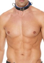 Deluxe Bondage Collar - Premium Leather - Black/Blue - Maat One Size