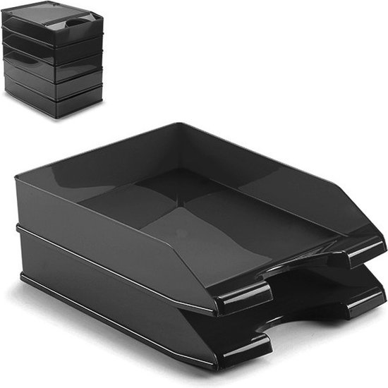 Corbeille à Courrier Eglooh Minerva - Cuir Noir Rangement Bureau DIN A4 Fabriqué En Italie