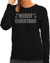 Glitter foute kersttrui zwart Merry Christmas glitter steentjes/ rhinestones voor dames - Glitter kerstkleding/ outfit M