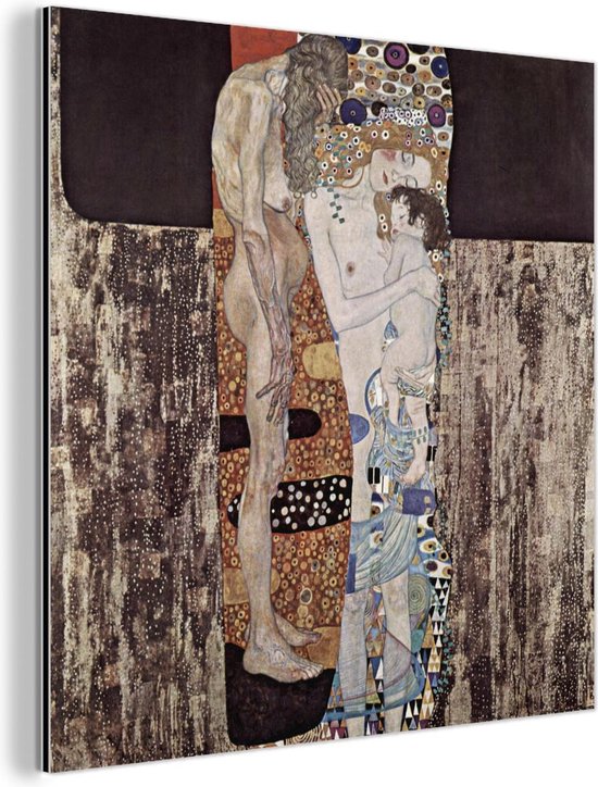 Wanddecoratie Metaal - Aluminium Schilderij Industrieel - De drie levensfasen van de vrouw - Gustav Klimt - 90x90 cm - Dibond - Foto op aluminium - Industriële muurdecoratie - Voor de woonkamer/slaapkamer
