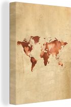 Wanddecoratie Wereldkaart - Hart - Bruin - Canvas - 60x80 cm