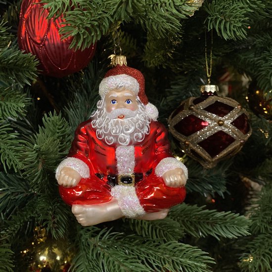 Viv! Home Luxuries Christmas Ornament - Santa Yoga - verre soufflé bouche - rouge - 10,5cm