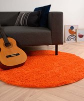 Rond hoogpolig vloerkleed shaggy Trend effen - oranje 120 cm rond