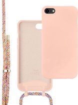 iPhone 7/8/SE (2020) hoesje - Wildhearts Silicone Happy Colors Cord Case - Hoesje met koord - Telefoonhoesje - iPhone hoesje - Roze - Regenboog