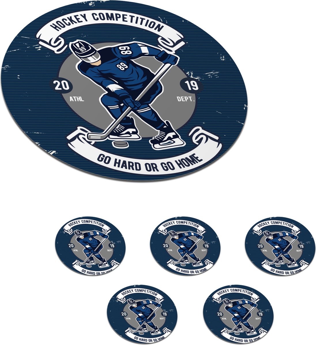 Onderzetters voor glazen - Rond - IJshockey - Vintage - Puck - 10x10 cm - Glasonderzetters - 6 stuks