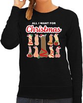 All I want for Christmas zijn piemels foute Kerst sweater - zwart - dames - penis - Kersttrui / Kerst outfit / trui XL